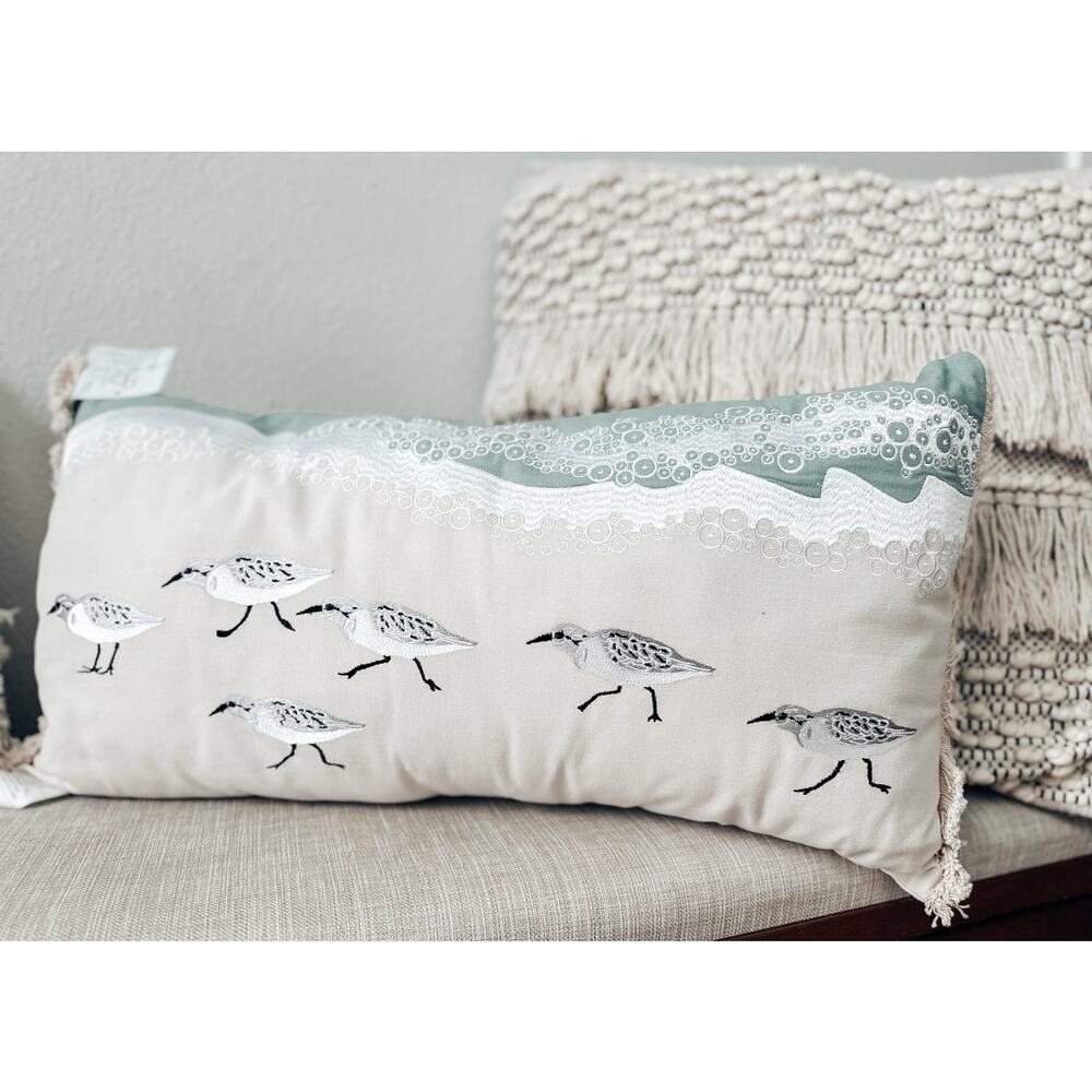 Whispers in the Foam Beach Sandpipers Embroidered Lumbar Pillow coastal decor - Picture 7 of 7